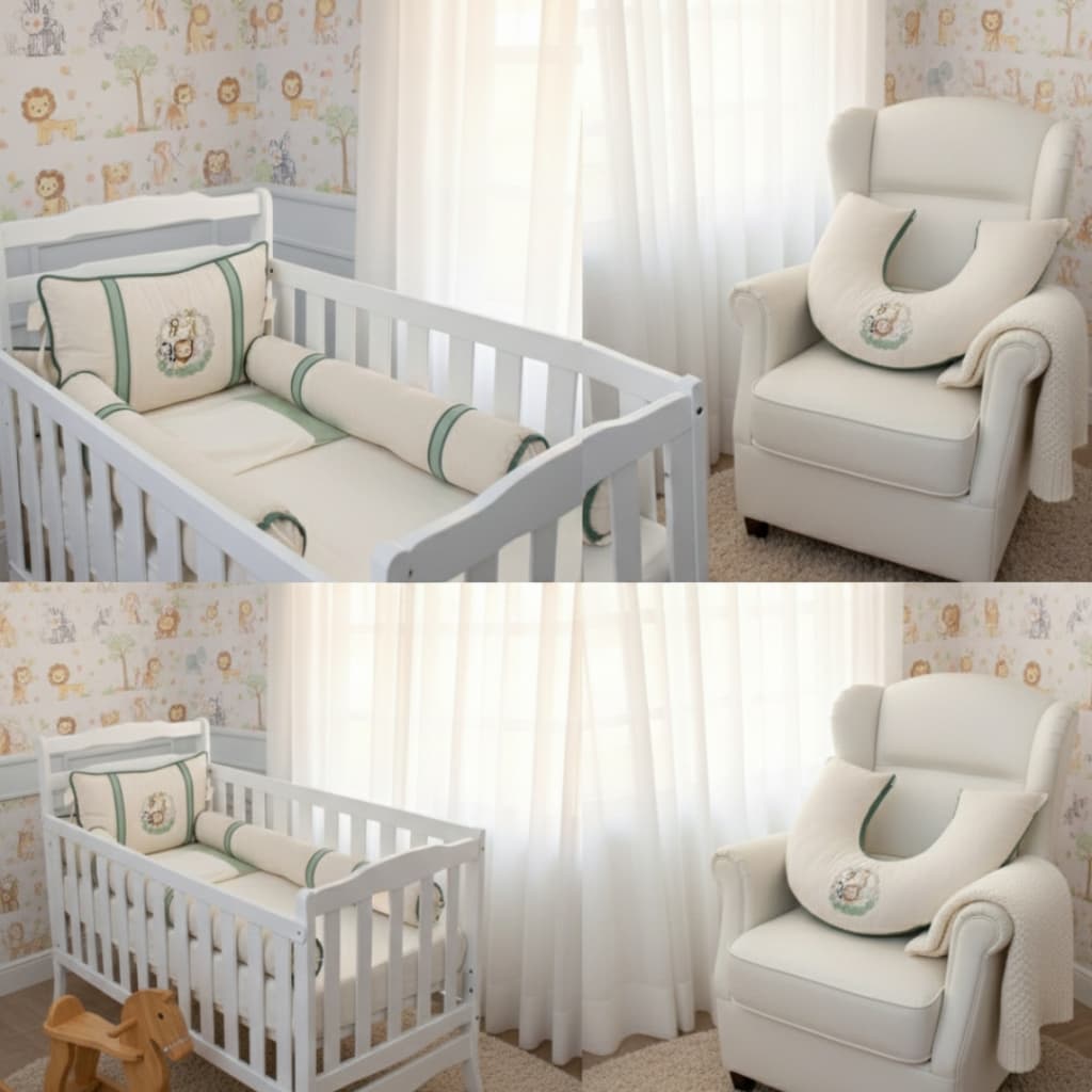 Kit Berço Americano Linho 5 Peças Menino Safari + Amamentação Inclusa Enxoval De Bebe 100% Algodão