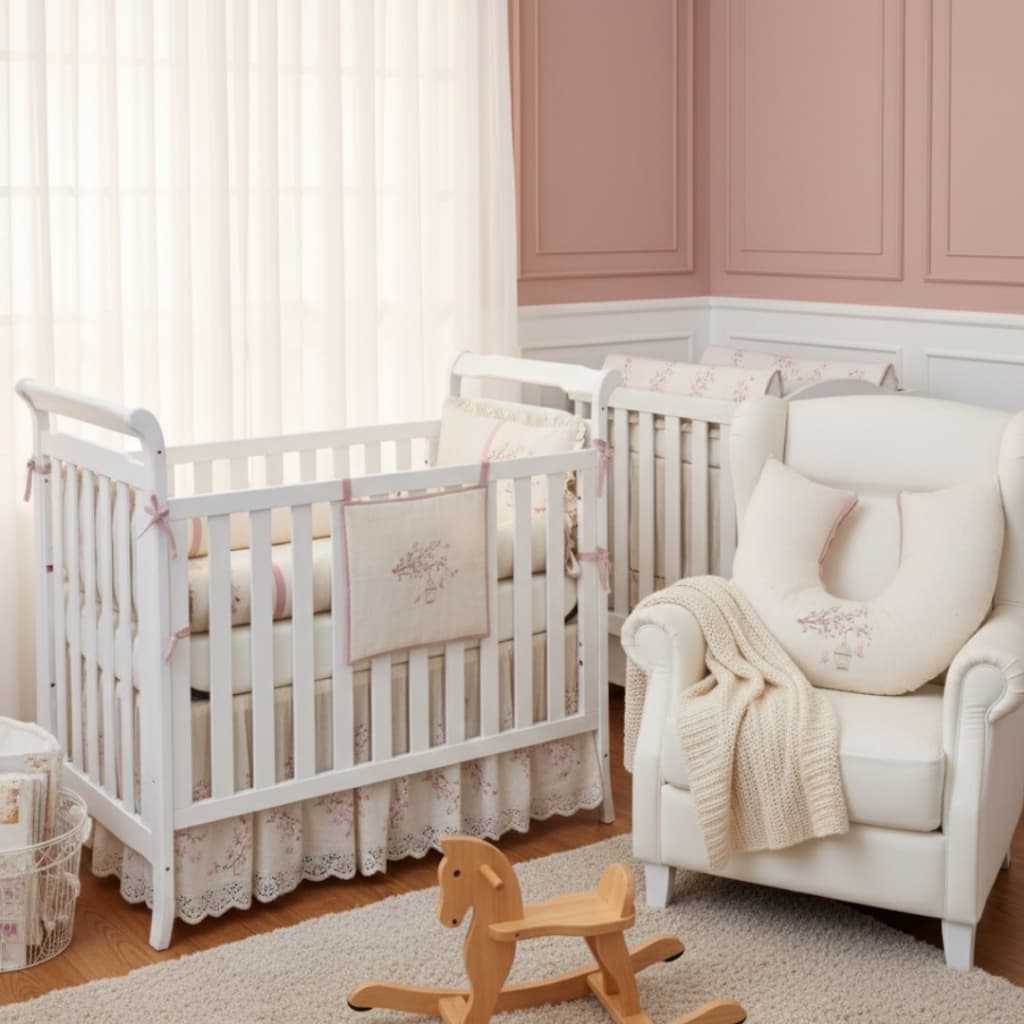 Kit Berço Americano Linho 5 Peças Menina Enxoval De Bebe + Amamentação Incluso 100% algodão Luxo