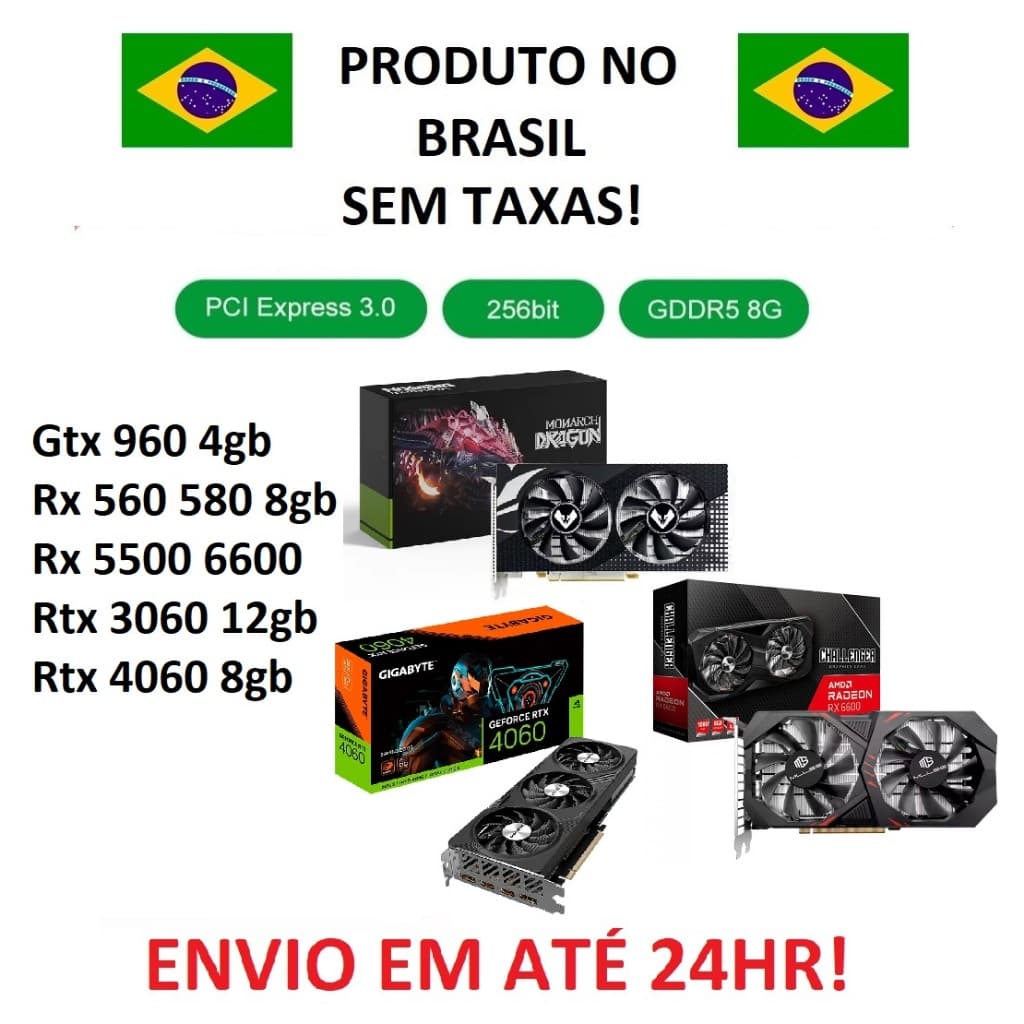 Placa De Vídeo Rx 580 8gb, 560 4gb, Rtx 4060 3060 2060, Gtx 960, Rx 5500 6600 Gamer Diversos Modelos Original Com Nota