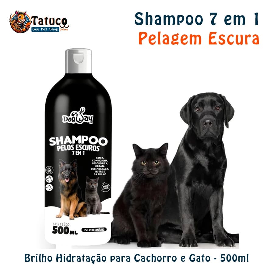 Shampoo 7 em 1 Pelagem Escura e Preta Brilho Hidratação para Pet Cachorro e Gato 500ml