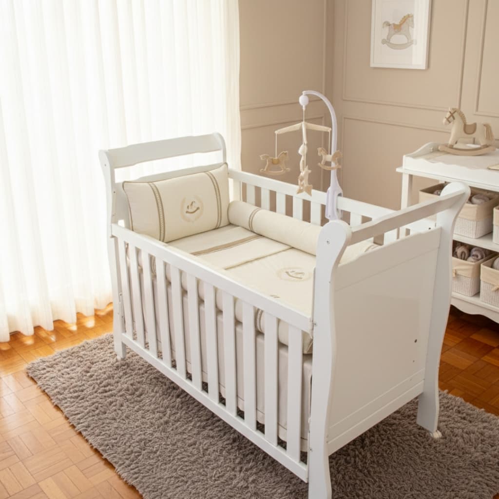 Kit berço Americano 5pçs Linho Enxoval de bebe completo Menino Bordado Luxo