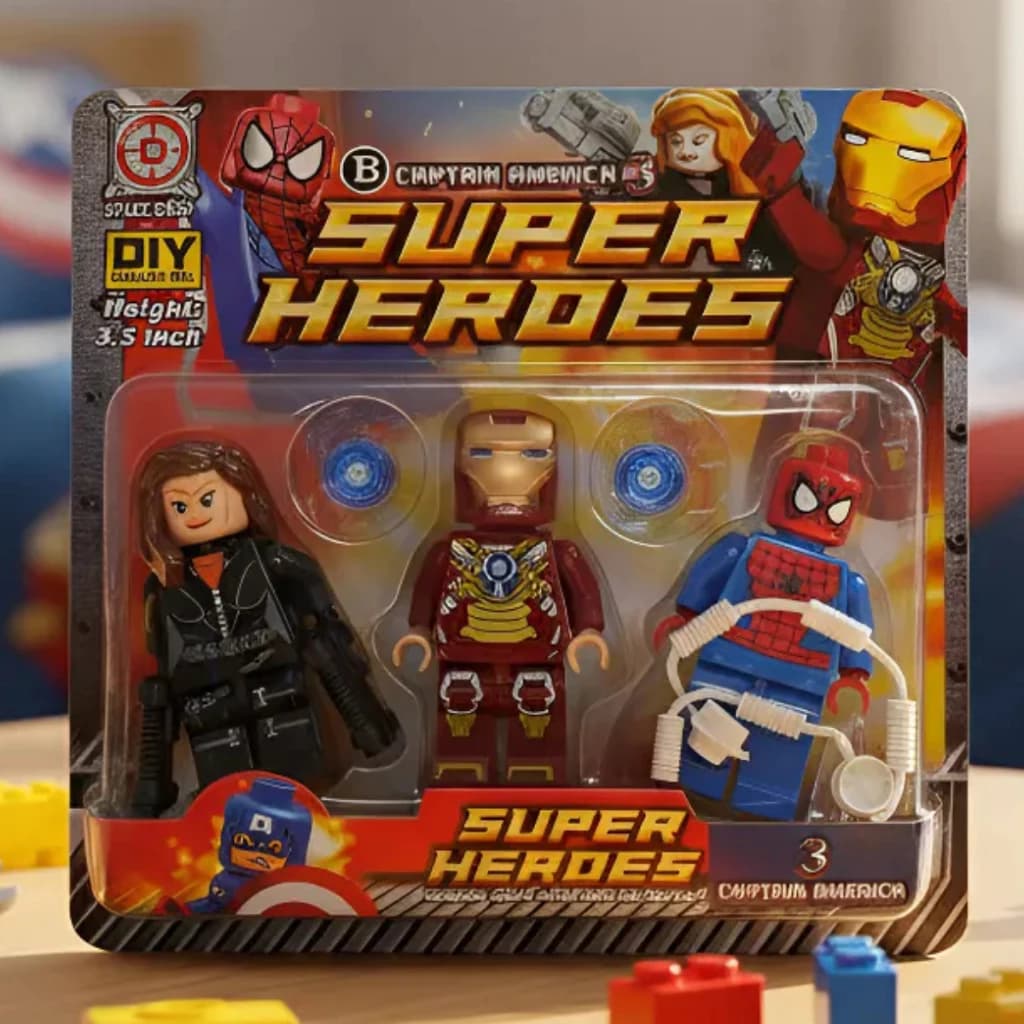Kit Super Heróis Infantil Tipo Lego – 3 Bonecos Educativos para Montar