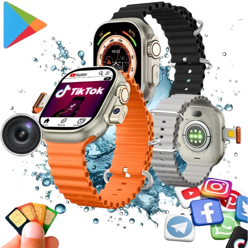 Relógio Smartwatch 5G+ Microwear Ultra 3AI Chip Câmera 16/2GB +7 Pulseiras Película+Case de Proteção