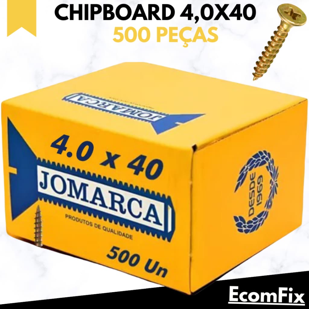 Parafuso Para Madeira 4,0 X 40 Chipboard Chata Phillips para Moveis - Caixa Com 500 Peças - JOMARCA