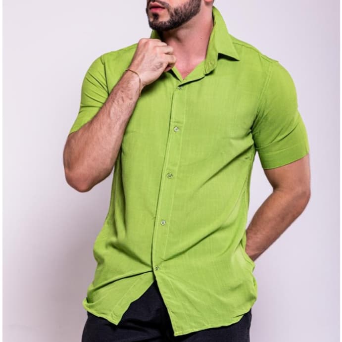 CAMISA MASCULINA NO VISCO-LINHO SOCIAL BASICA MANGA CURTA TRANSPIRAVÊL CASUAL ESTILOSA SLIM ALTA COSTURA