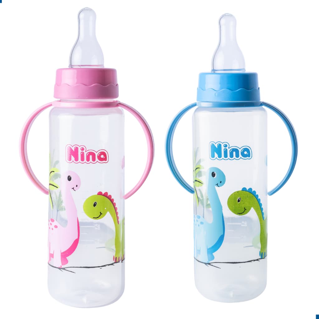 Kit 2 Mamadeiras Com Alça Bico Convencional 100% Silicone Nina Baby