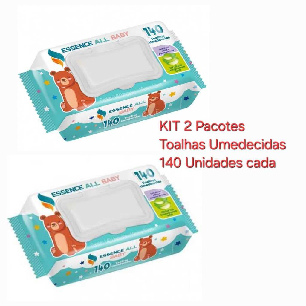 KIT 2 PACOTES TOALHAS UMEDECIDAS SEM ÁLCOOL 140 UN CADA - ESSENCE ALL BABY
