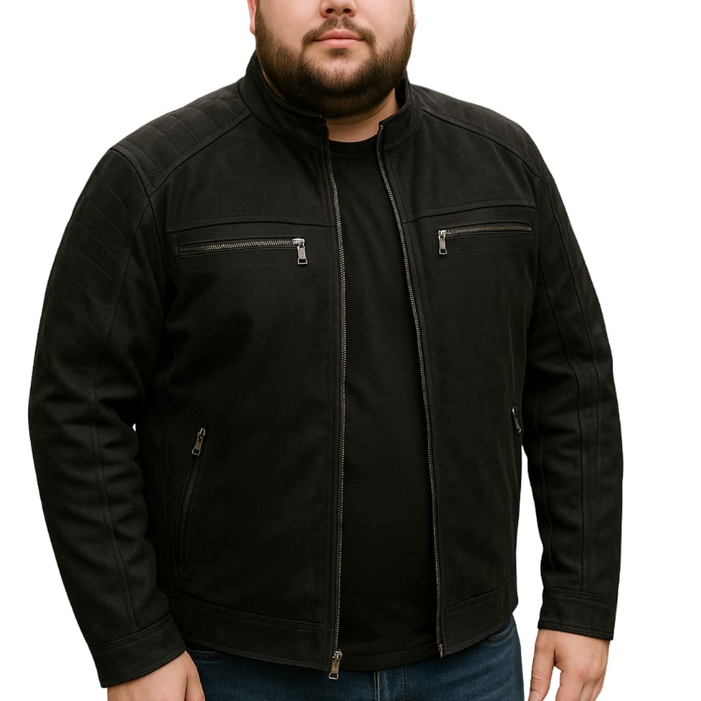 Jaqueta Masculina Plus Size Nobuck Casual com Bolsos e Fechamento em Zíper