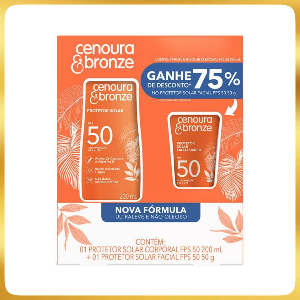 Kit Cenoura & Bronze Protetor Solar 200ml+ Protetor Solar Facial 50g - FPS 50