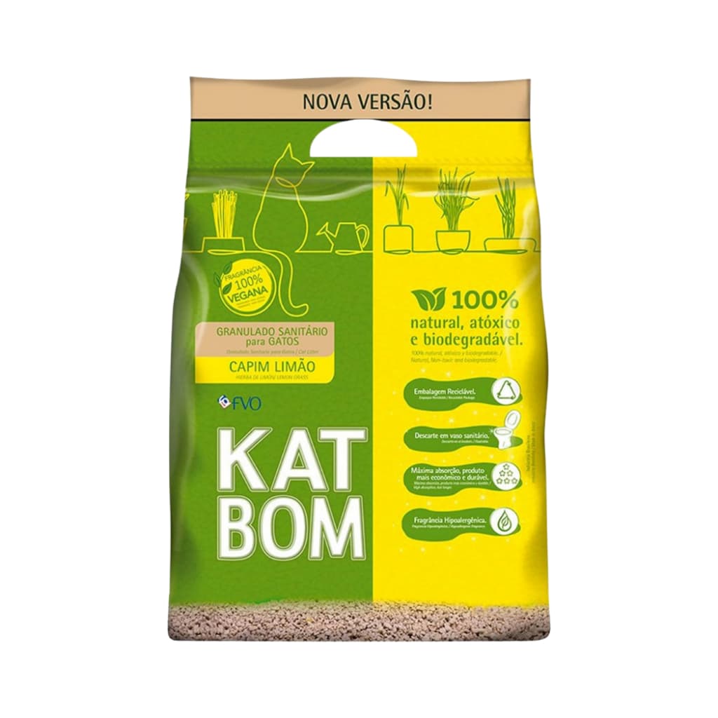 Areia Sanitária Higiênica Granulado para Gatos Natural Biodegradável Premium Katbom Capim Limão 3 Kg