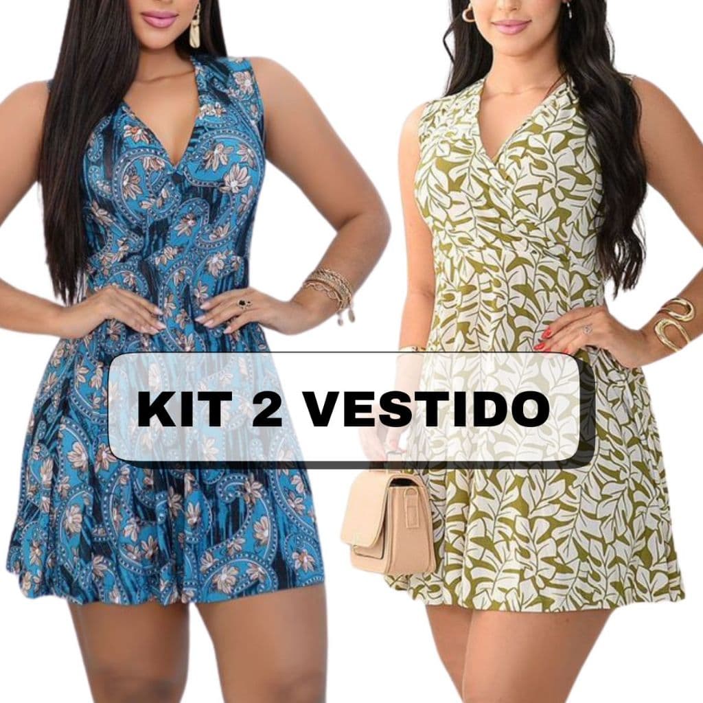 Kit 2 Vestidos  Confortável Para o Dia a Dia Fresquinho, Malha Liganete Tamanho Único M (38/40)