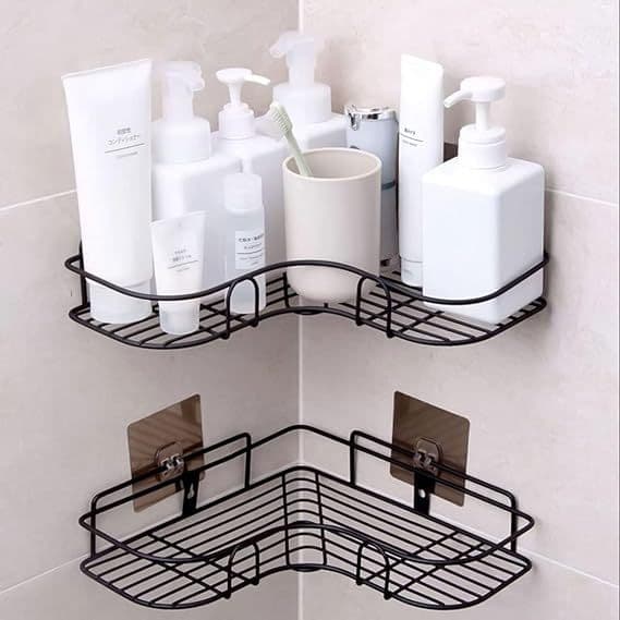 Kit 2 Prateleira de Canto Porta Shampoo Sabonete Suporte Box Banheiro Organizador Sem Furar Parede Nicho Organizador