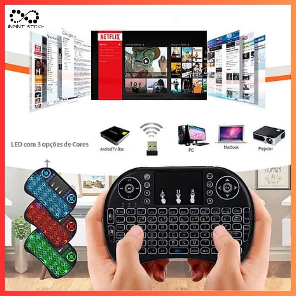 Mini Teclado Controle Remoto Sem Fio Com Led RGB Touchpad Bluetooth para Smart TV TV BOX/PC/Notebook/XBOX