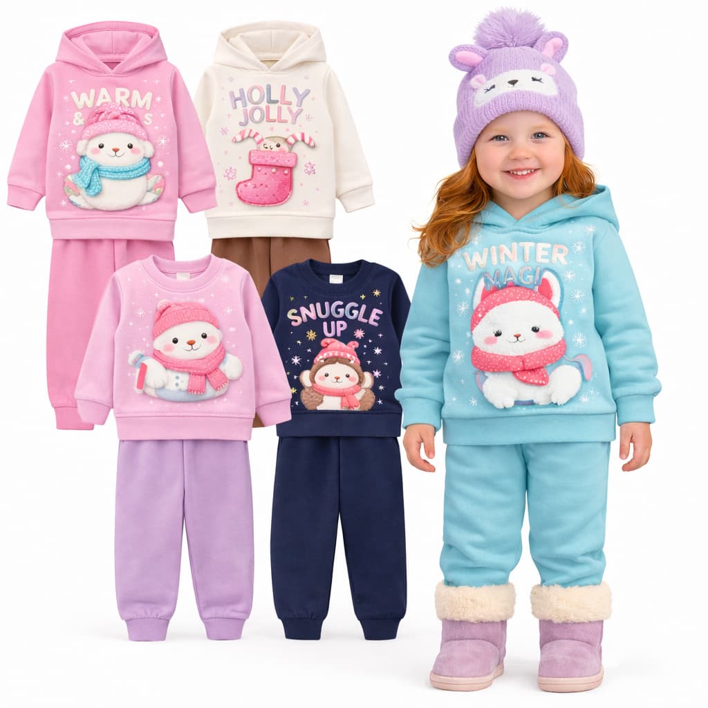 Kit Sortidos 2 ou 4 peças de Conjunto De Moletom Flanelado Infantil Menina Inverno 2 ou 1 Conjuntos Quentinho Sortidos