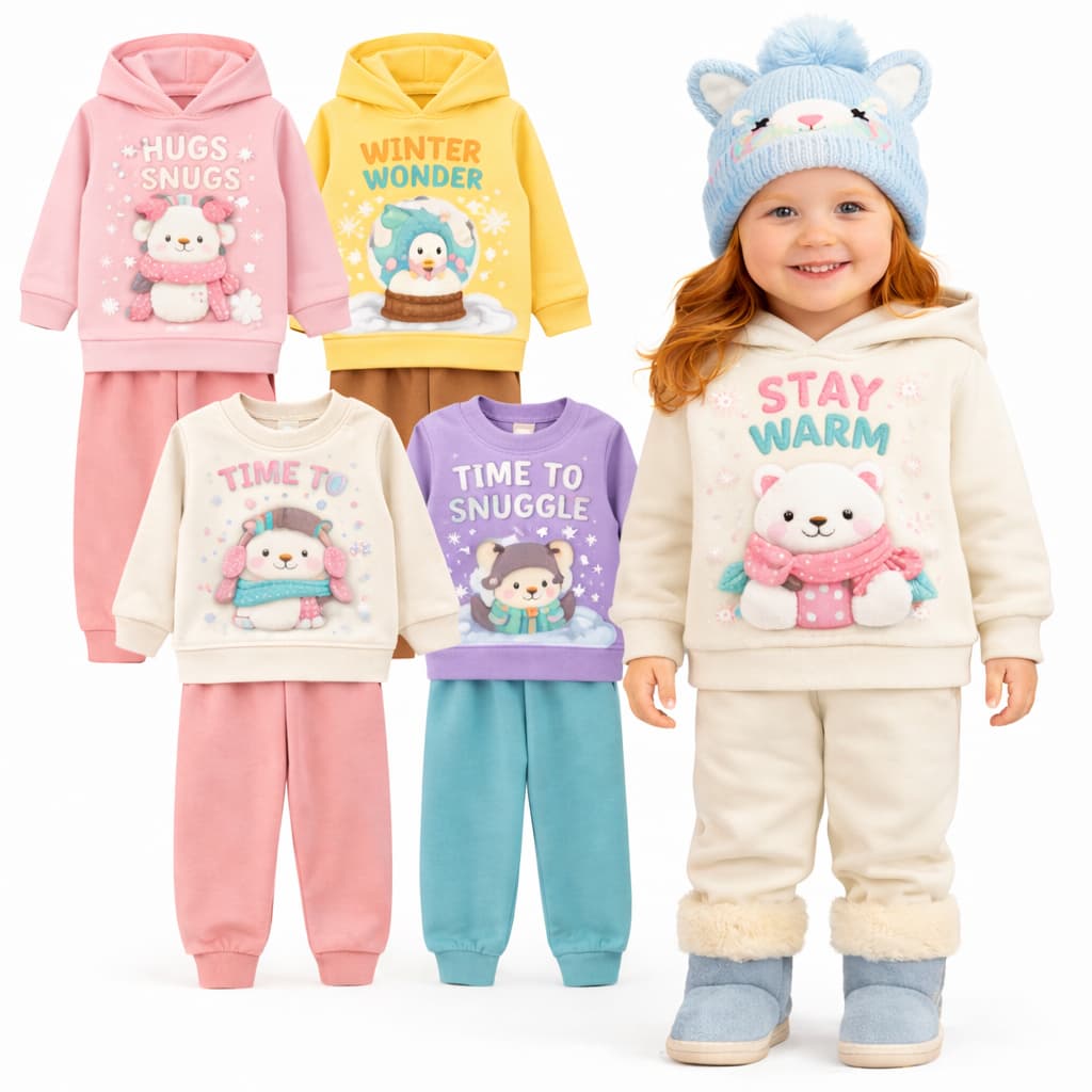 Kit 2 ou 4 Peças De Roupa Infantil Menina Conjuntos De Moletom Peluciado Para Bebês Feminino Inverno Quentinho de Frio