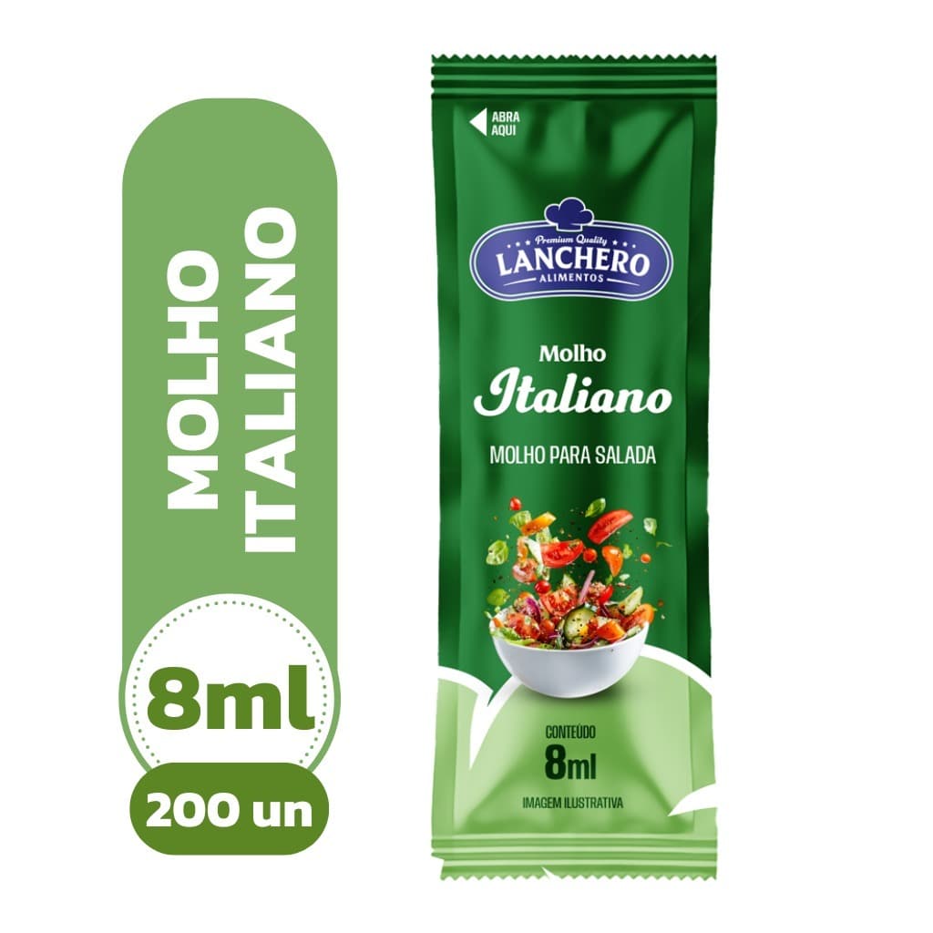 Sachê Molho Italiano Lanchero 8ml Caixa 200 Unidades Para Salada Delivery Restaurante