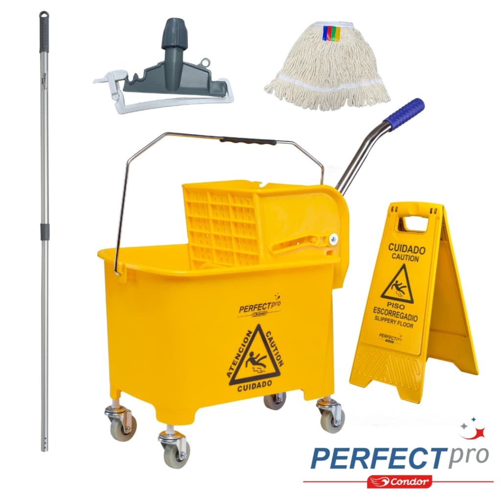 Carrinho Mop de Limpeza Balde 20 Litros Espremedor Carro Esfregão Kit Completo Perfect Pro 974383