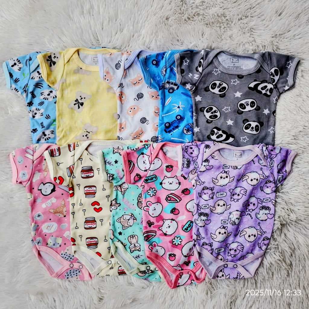 Kit até 5 Lindos Bodys de bebe manga curta roupas de bebe infantil 100% algodão menina menino