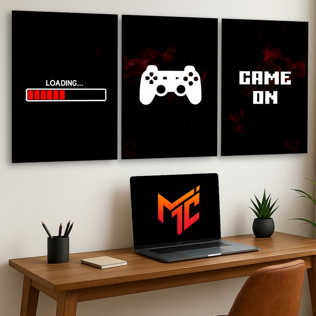 Quadro decorativo 3 peças 20x30 loading game on controle video game crianças decoração do quarto Gamer