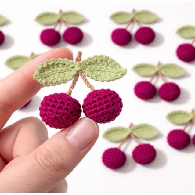 Mini Cerejas em amigurumi e crochê - Kit