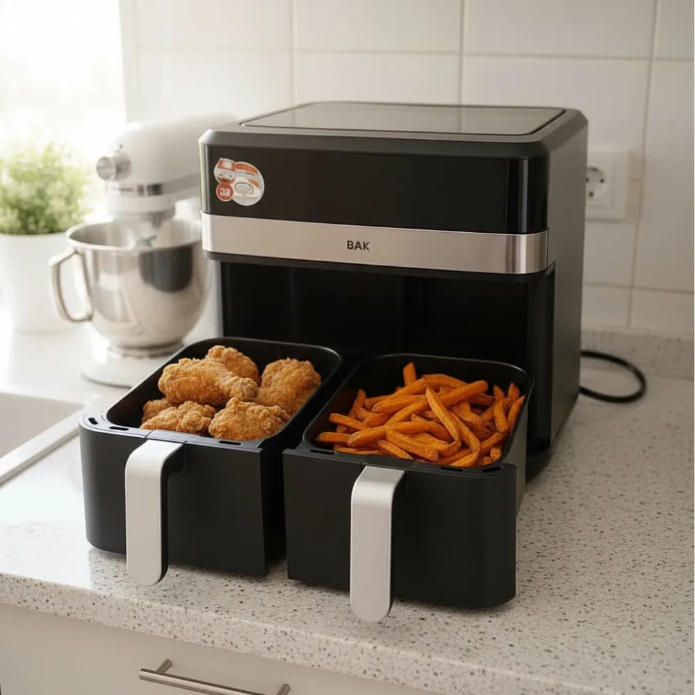 Air Fryer Gaveta Dupla Grande 9,5l Fritadeira Elétrica Sem Óleo 110v/220v Visor Digital Promoção