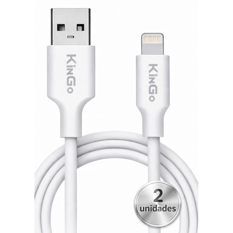 Cabo para iPhone Lightning Turbo 2,1A - Kit 2 Unidades - Carga Rápida - 1,0m Branco KinGo