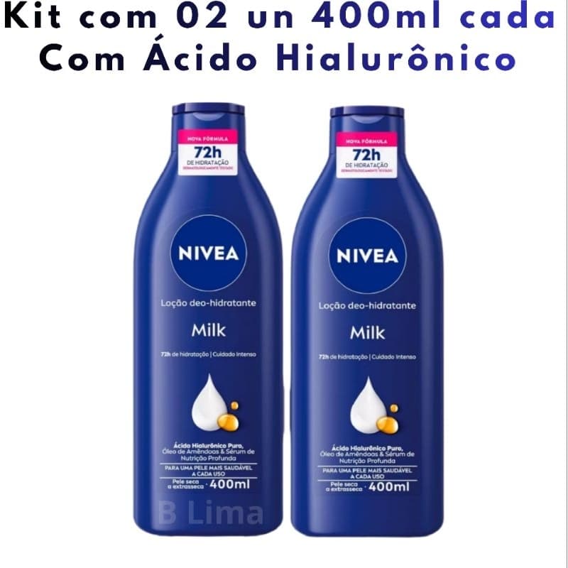 Kit com 02 Hidratante NIVEA MILK Pele Seca e Extra seca Hidratação 72hs  400ml cada