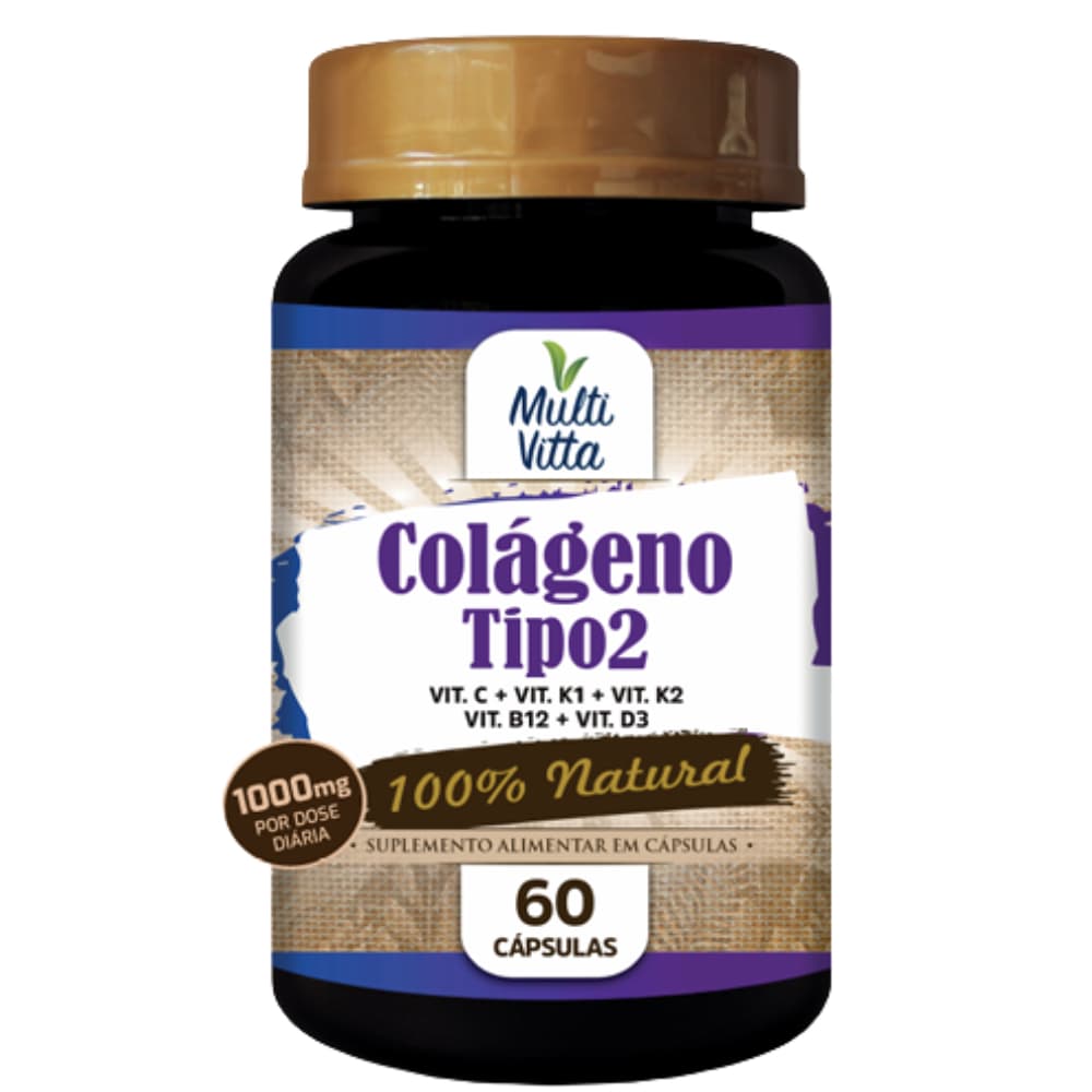 Colágeno Tipo 2 + Vitamina K1, K2, C, B12, D3 - 1000mg com 60 cápsulas Suplemento Alimentar