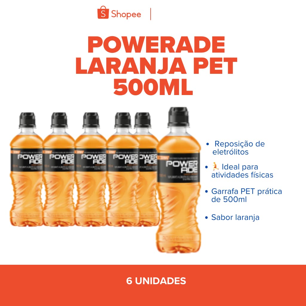 Isotônico Powerade Sabor laranja PET 500ML fardo com 6 UNID