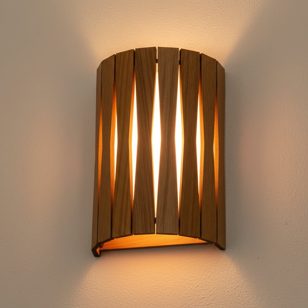 Luminária Arandela De Parede Interna Led E27 Rústica Moderna Em Madeira 24cm