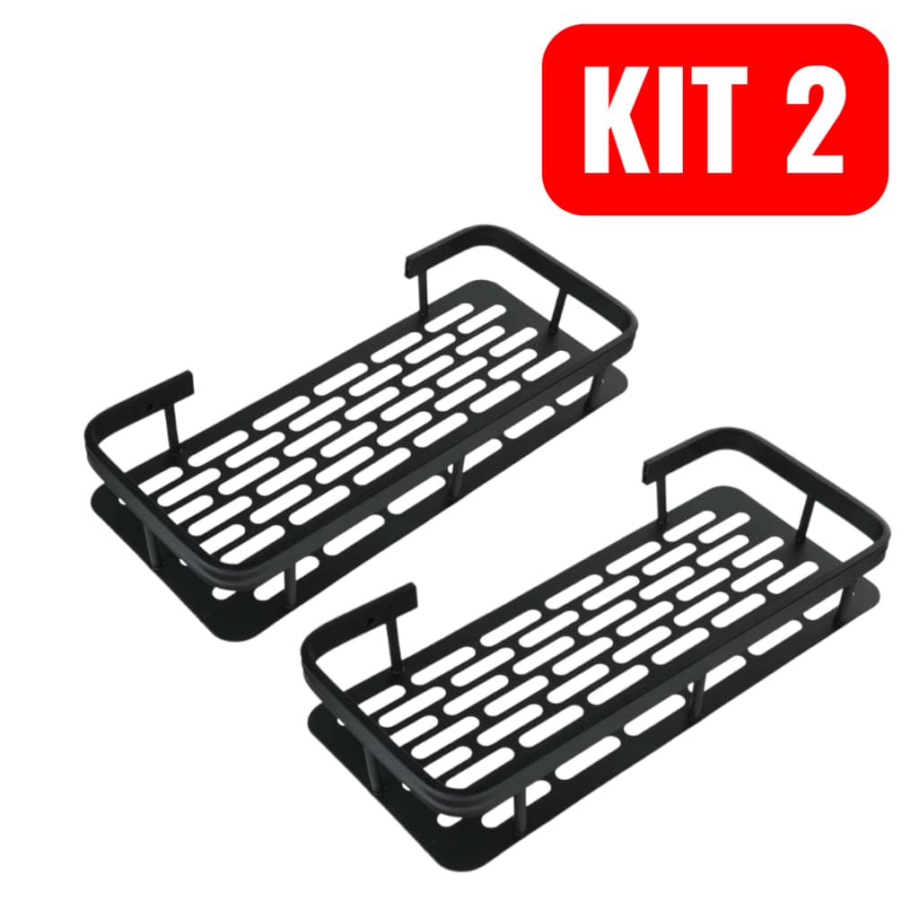 Kit de 2 Prateleira Organizador De Parede Aluminio Suporte De Banheiro Retangular Adesivo Sem Furos