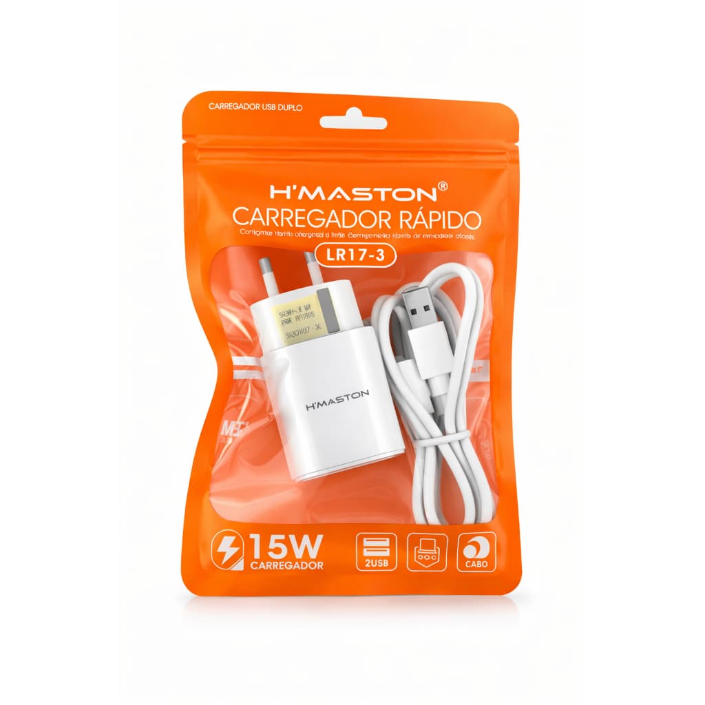 Carregador Rápido Tipo C - H’MASTON 15W USB Duplo + Cabo – Modelo LR17-3