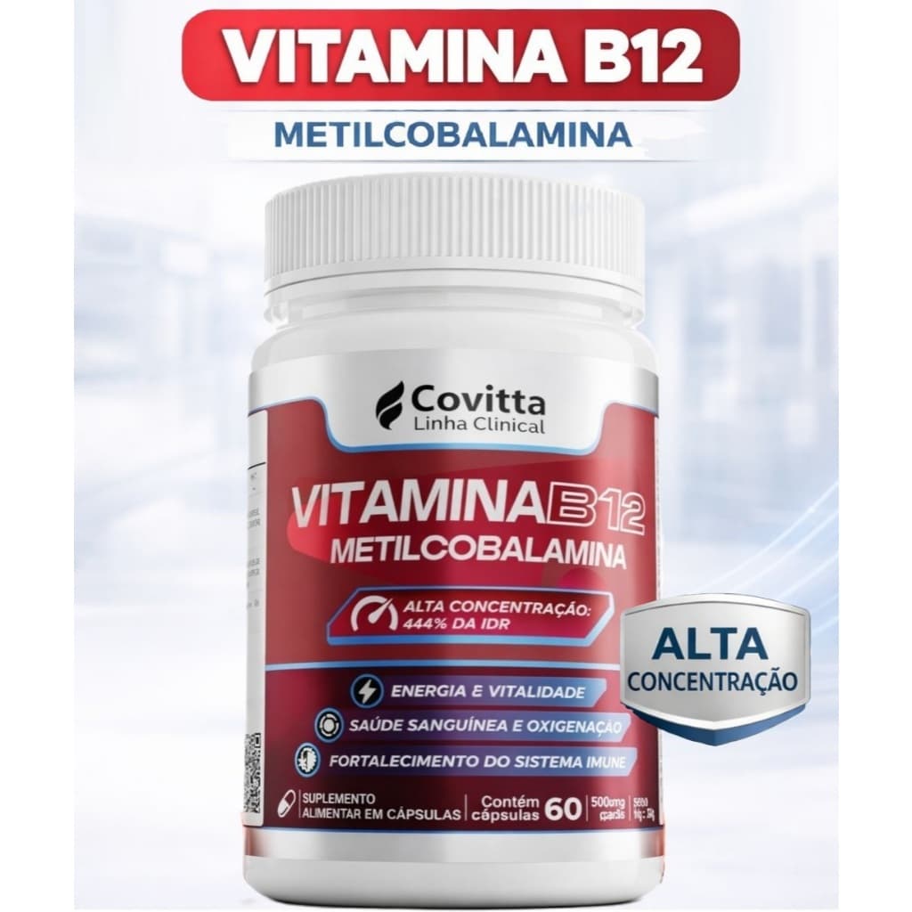 Vitamina B12 Metilcobalamina Original Alta Concentração 60 Cápsulas Energia Disposição Covitta