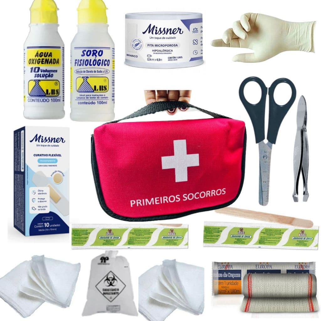 Kit de Primeiros Socorros Médio com Bolsa Portátil Prática Viagem Carro Casa Empresa