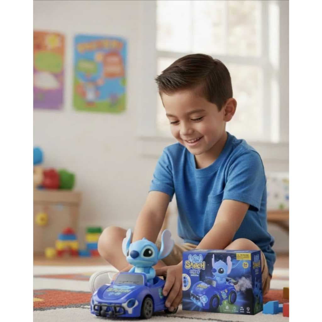 Carrinho Stitch com Luz 3D, Som, Solta Fumaça com vapor de agua.