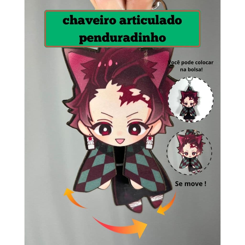 demon slayer chaveiro articulado penduradinho, hanging doll, inspirado em hanging paper doll, anime , colecionável