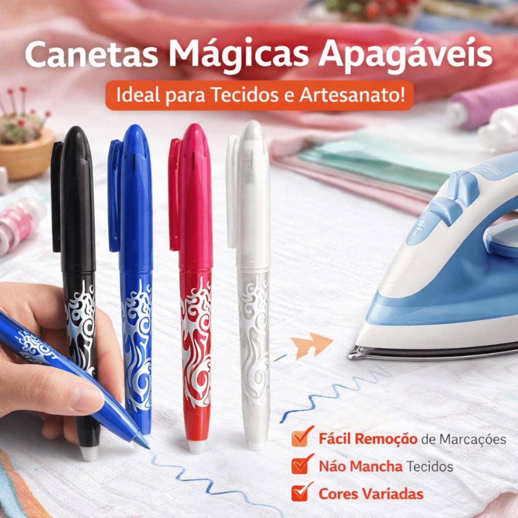 Caneta Fantasminha Colorida Gel Apaga com Calor Ferro de Passar Para Tecido Costura Moldes Patchwork