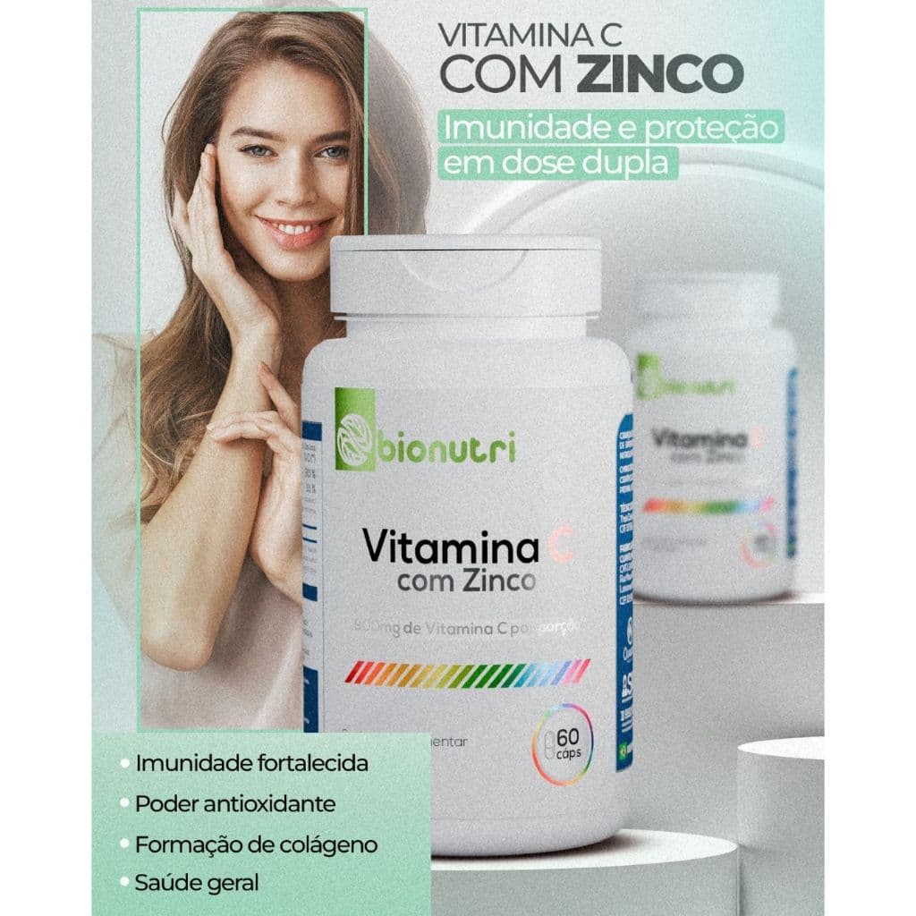 Vitamina C + Zinco Cápsulas Imunidade e Saúde Suplemento Alimentar Bionutri