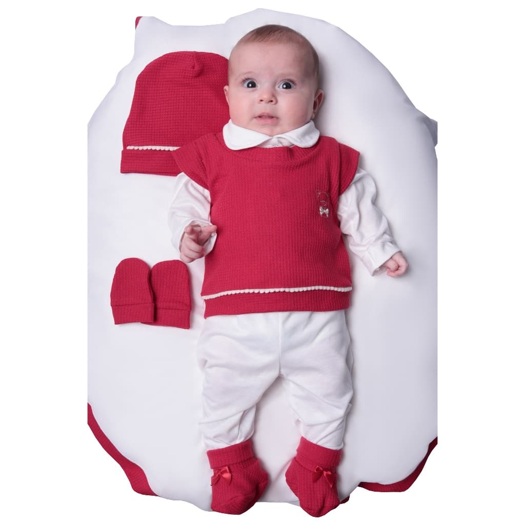 Saída Maternidade Menina Casual Vermelha 07 Peças Roupa de Bebê Menina Malha Tricot
