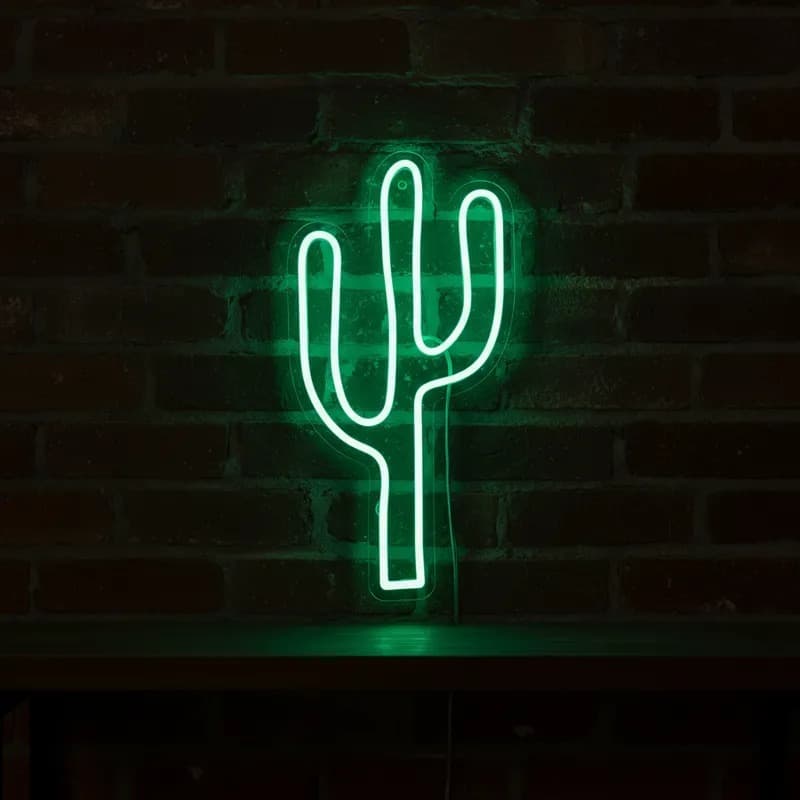 Painel de Led Neon Cacto Tropical Decoração de Led Luminária Restaurante Led para Quarto Criativo 34cm x 19cm x 3mm