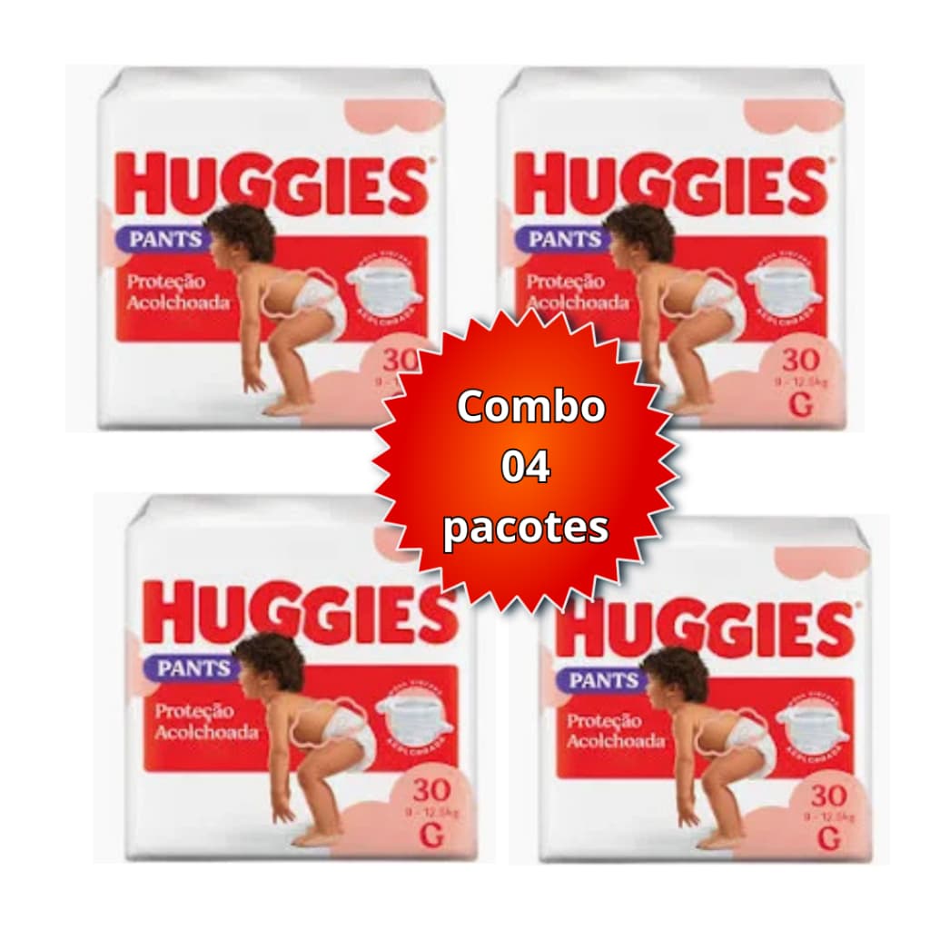 4 Pacotes de Fralda Huggies  Shortinho 96-144 fraldas (de acordo com o tamanho)