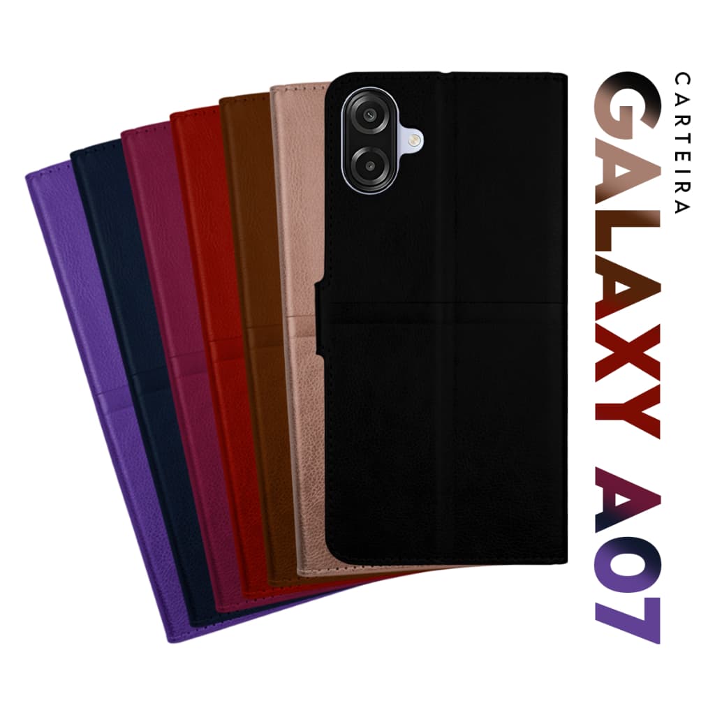 Capa Case Capinha Carteira Flip Cover Couro Sintético PRETA Para Samsung Galaxy A07 A075 tela 6.7 pol Cell in Power25