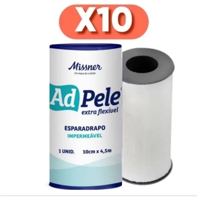Kit com 10 und Esparadrapo Impermeável 10cm X 4,5m Branco - Missner AdPele