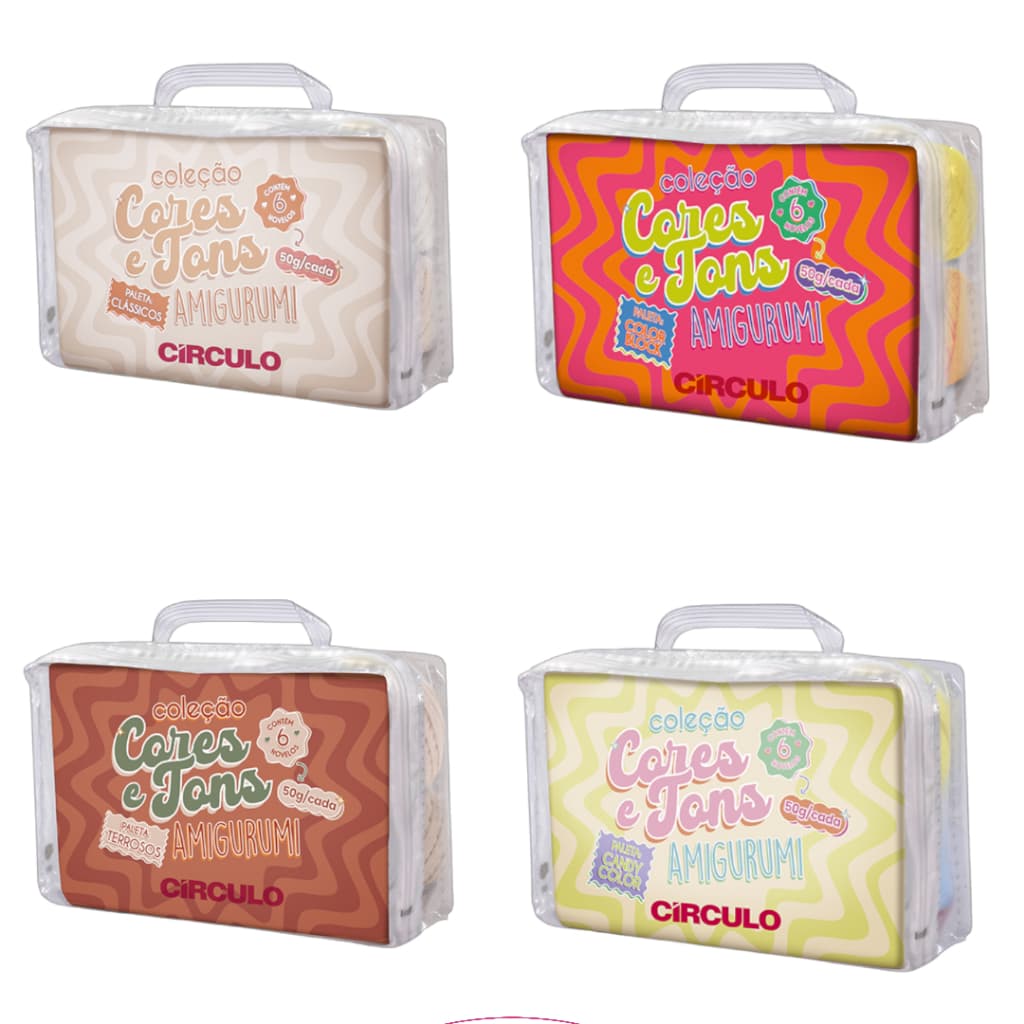 Kit Amigurumi Cores e Tons com Bolsa Premium 24 Novelos 50g Crochê Tricô Circulo