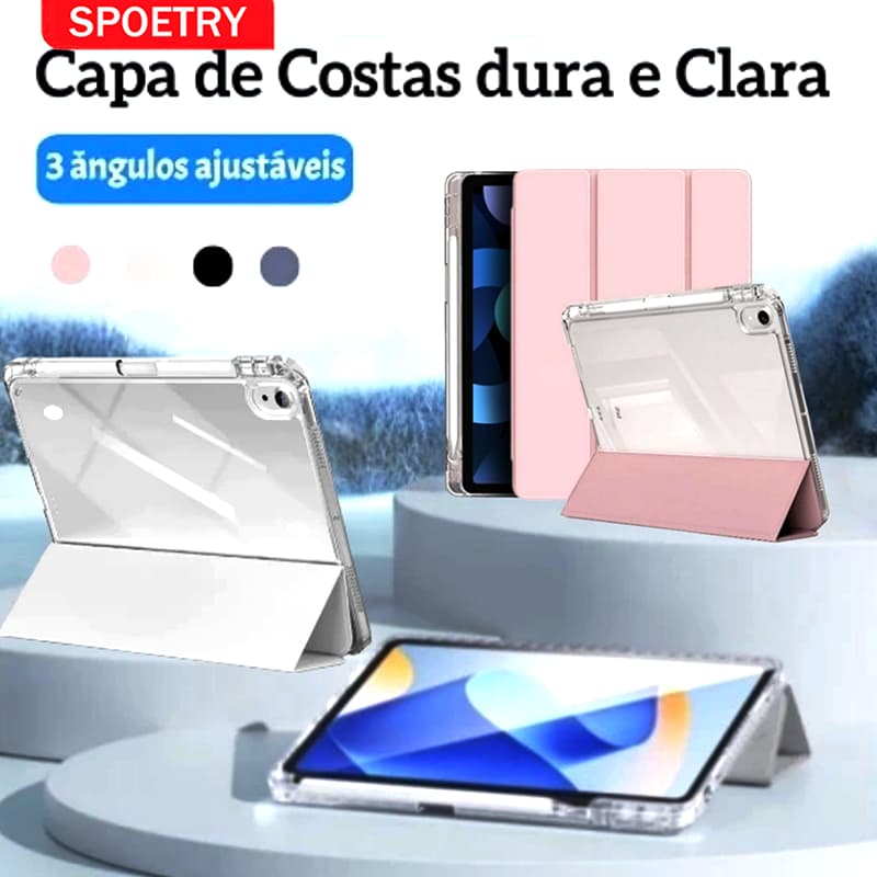 Capa de Proteção para tablets iPad/Air Design Transparente Resistente a Quedas e Suporte Tri-Fold Dobrável