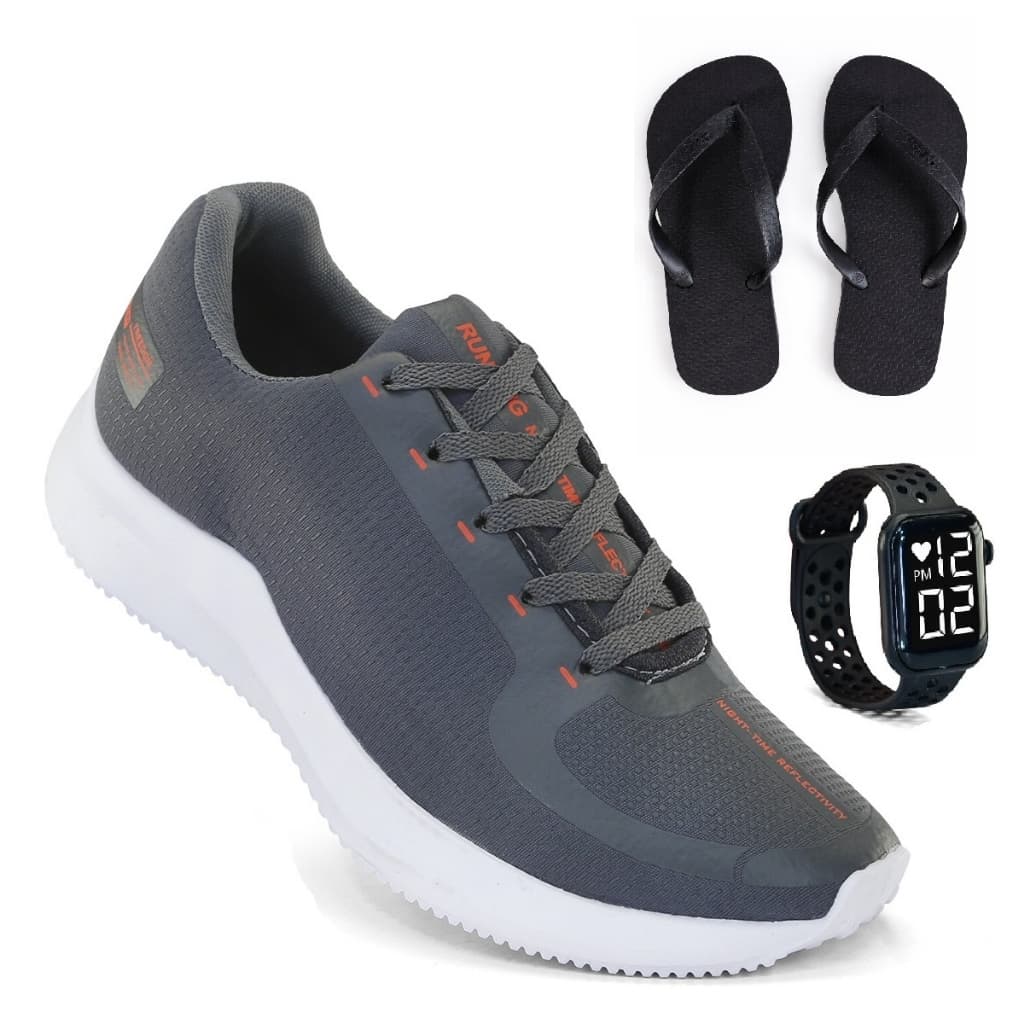 Tênis Masculino Esportivo + Relogio + Chinelo Esportivo do Caminhar ao Treinar com máximo de conforto Leveza e estilo.