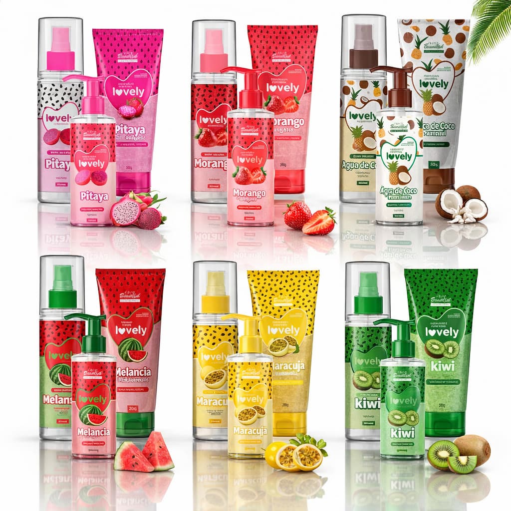 Kit Banho Relaxante e Revigorante – Hidratante + Body Splash + Esfoliante Lovely Face Beautiful
