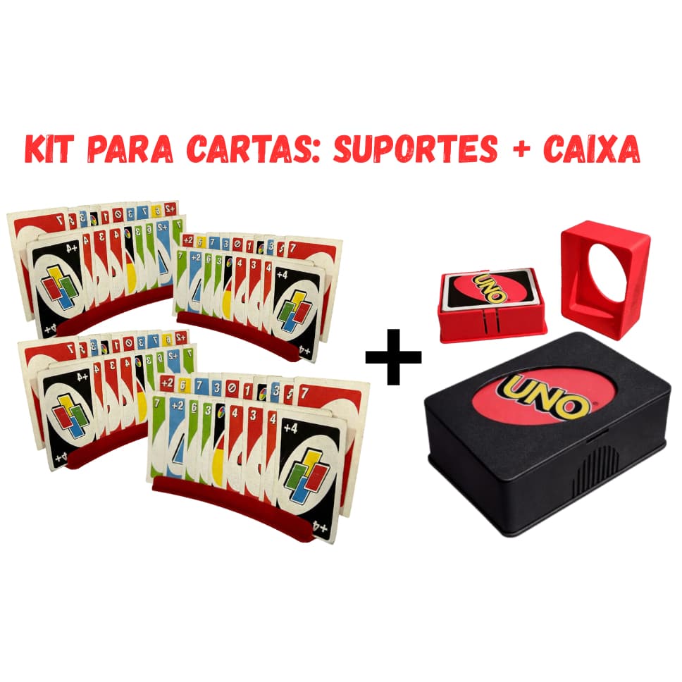 Kit 4 Suportes para Cartas UNO + 1 Caixa Organizadora | Ideal para Crianças, Idosos e Jogos em Família
