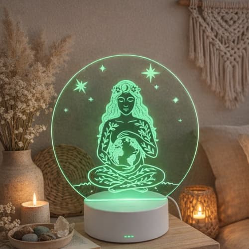 Luminária Gaia Mãe Terra Místico - Luminária Led - Decoração para quartos Luminária - Decoração zen