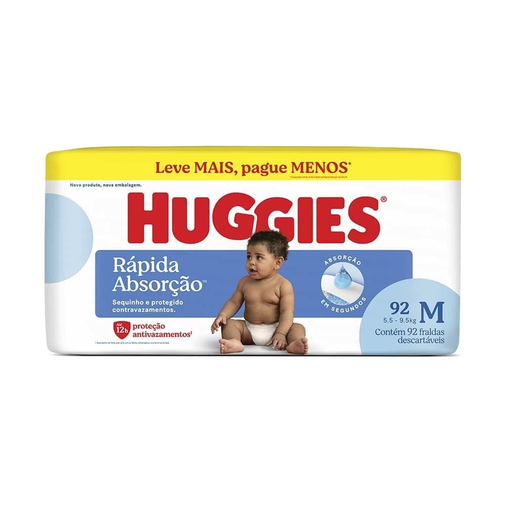 Fralda Infantil Huggies Tripla Proteção M Com 92 Unidades